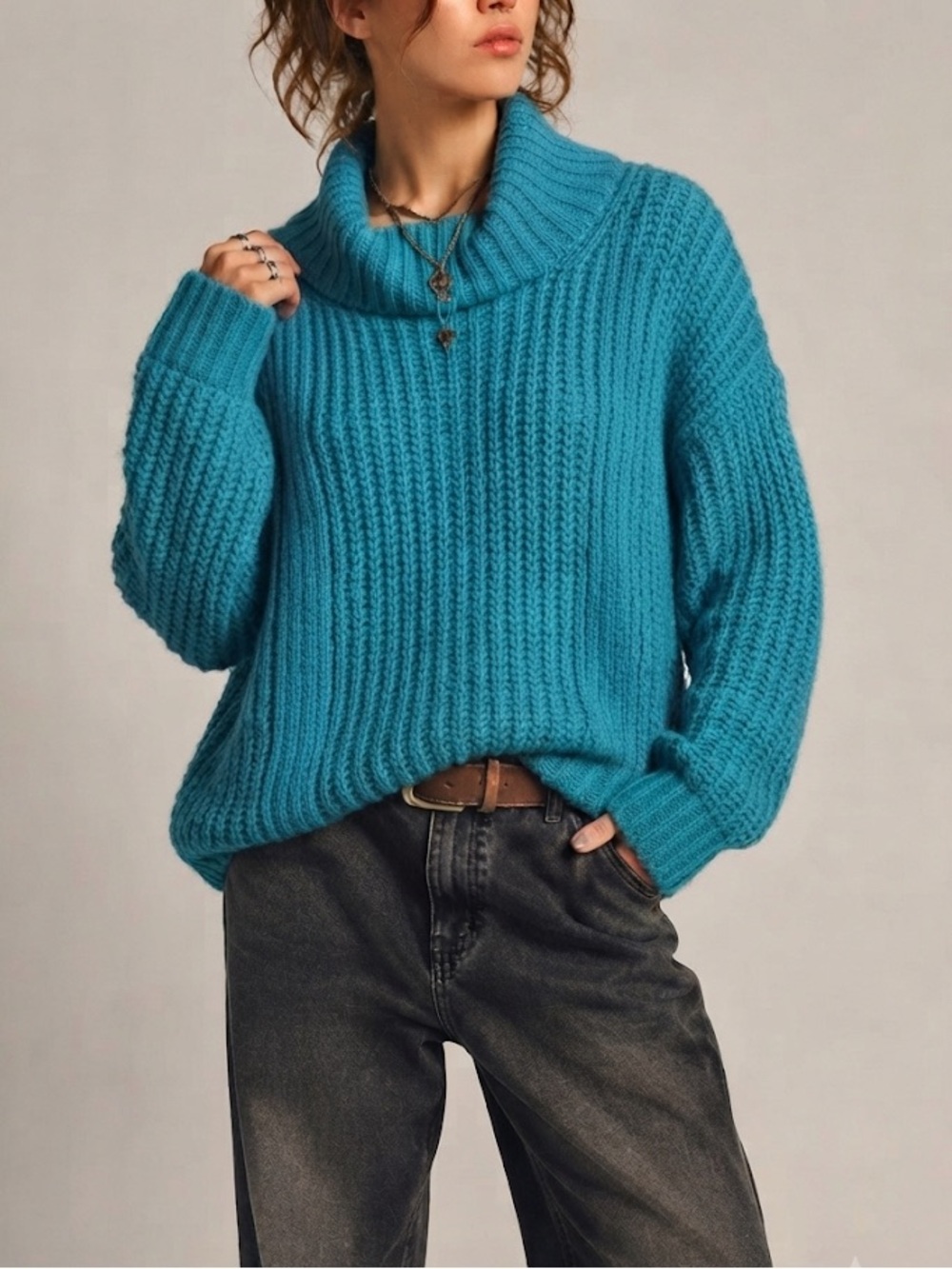 French Connection Chunky Turtleneck Sweater Blue Size 8 Oversized